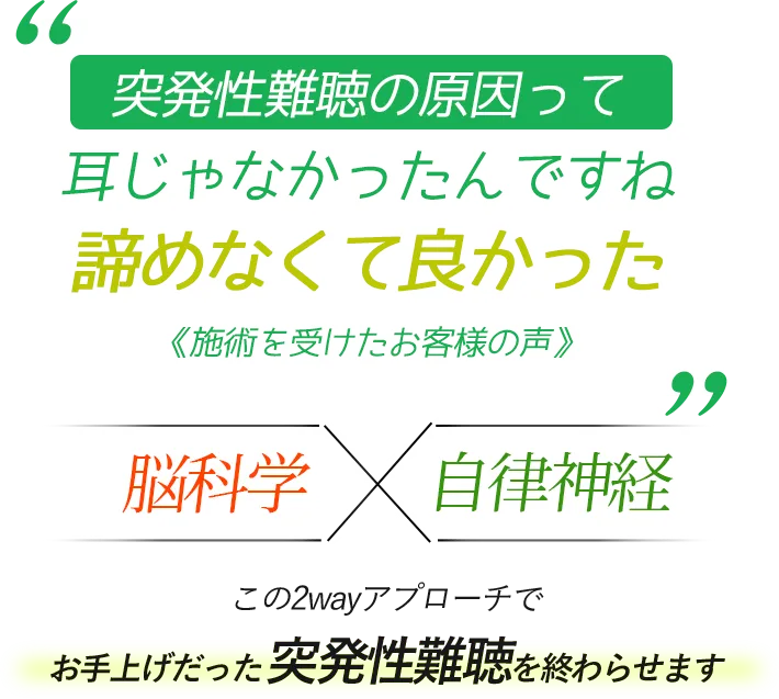 突発性難聴の原因って 耳じゃなかったんですね 諦めなくて良かった　脳科学×自律神経　この2wayアプローチでお手上げだった突発性難聴を終わらせます